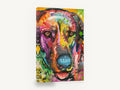 Rainbow Hound Close-Up, colourful pop art dog portrait, animal canvas wall art print ready to hang