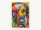 Rainbow Hound Close-Up, colourful pop art dog portrait, animal canvas wall art print, front view