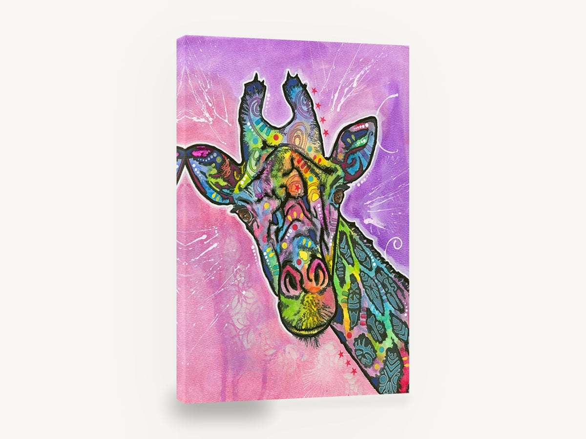 Rainbow Giraffe Pop, colourful pop art giraffe portrait, animal canvas wall art print ready to hang