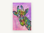 Rainbow Giraffe Pop, colourful pop art giraffe portrait, animal canvas wall art print, front view