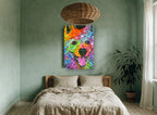 Rainbow Smiling Samoyed animal canvas print on the wall of a bedroom