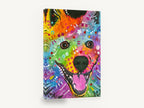 Rainbow Smiling Samoyed, colourful pop art dog portrait, animal canvas wall art print ready to hang