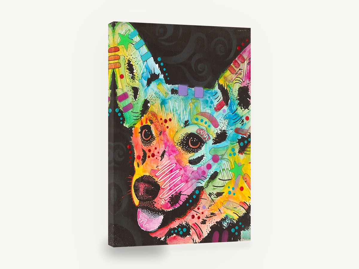 Rainbow Corgi Pop, colourful corgi pop art portrait, animal canvas wall art print ready to hang
