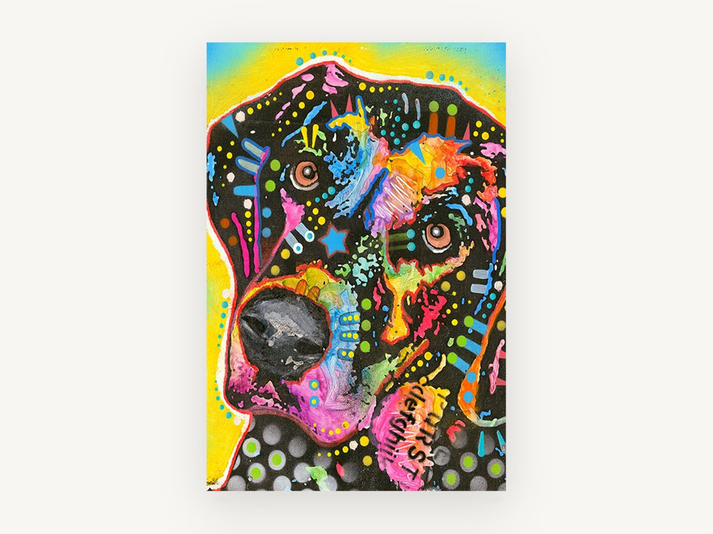 Neon Pop Hound, colourful pop art dog portrait, animal canvas wall art print, front view