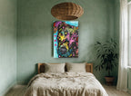 Neon Pup Close-Up animal canvas print on the wall of a bedroom