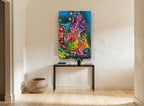 Neon Shepherd Profile animal canvas print on the wall of a hallway