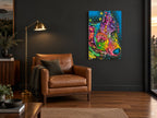 Neon Shepherd Profile animal canvas print on the wall of a charcoal living room
