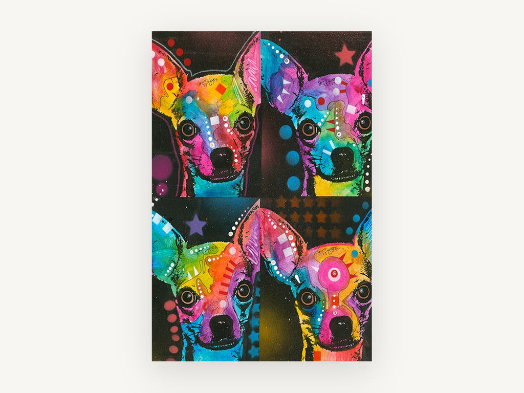 Pop Chihuahua Quartet, colourful chihuahua pop art portrait, animal canvas wall art print, front view