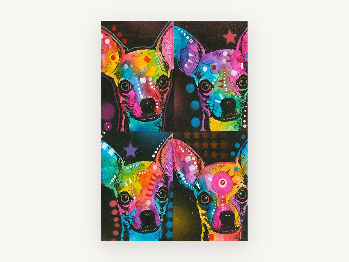 Pop Chihuahua Quartet, colourful chihuahua pop art portrait, animal canvas wall art print, front view
