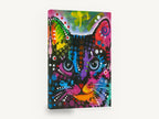 Rainbow Whisker Cat, colourful pop art cat portrait, animal canvas wall art print ready to hang