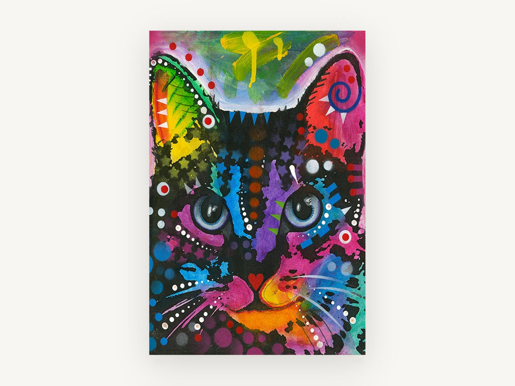 Rainbow Whisker Cat, colourful pop art cat portrait, animal canvas wall art print, front view
