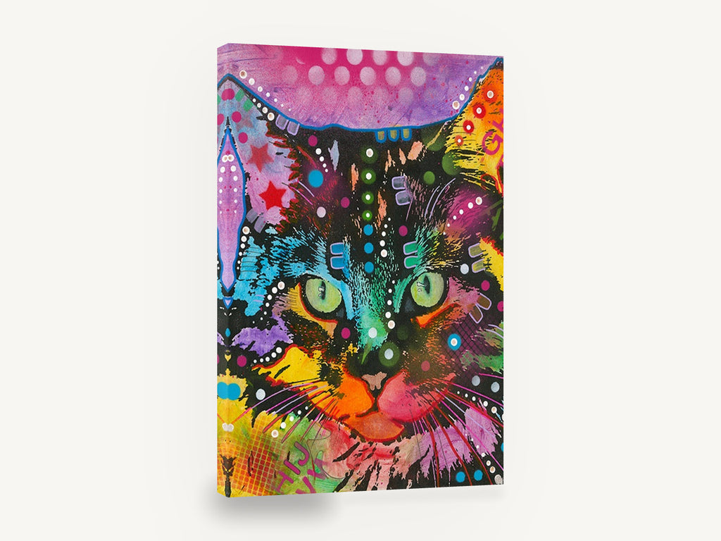 Neon Pop Cat, colourful pop art cat portrait, animal canvas wall art print ready to hang