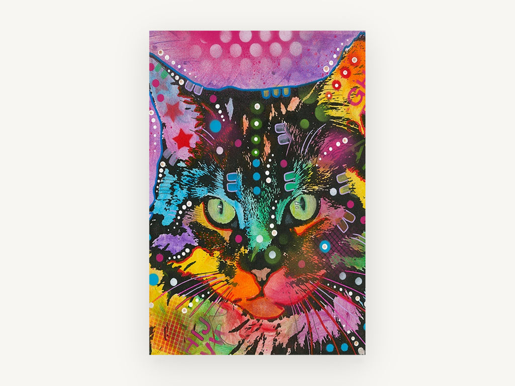 Neon Pop Cat, colourful pop art cat portrait, animal canvas wall art print, front view