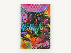 Neon Pop Cat, colourful pop art cat portrait, animal canvas wall art print, front view