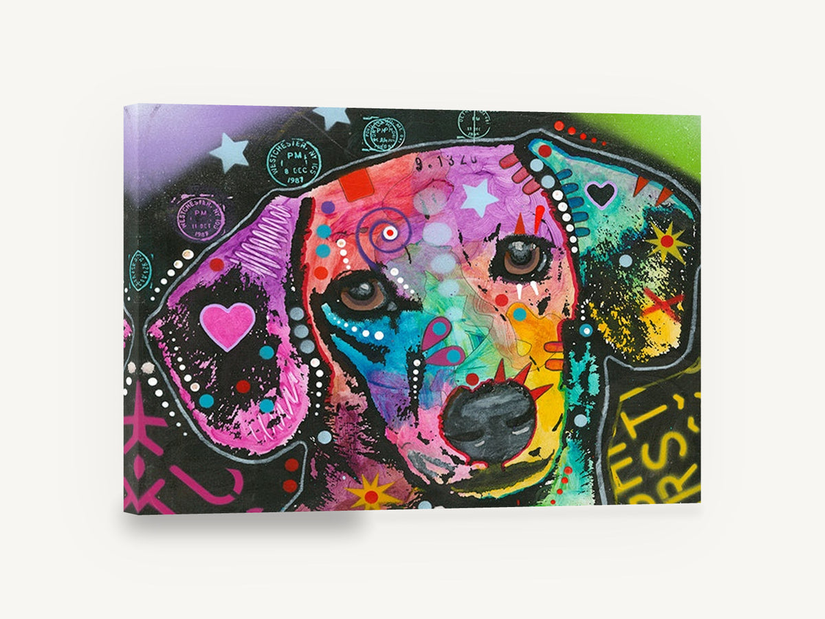 Neon Hound Pop, colourful pop art dog portrait, animal canvas wall art print ready to hang