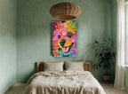 Rainbow Pomeranian Smile animal canvas print on the wall of a bedroom