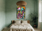 Pop Art Hound Portrait animal canvas print on the wall of a bedroom