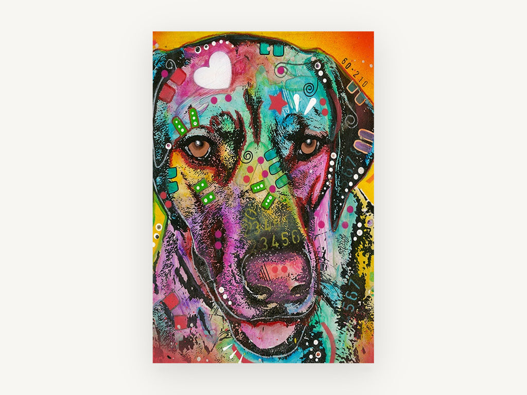 Pop Art Hound Portrait, colourful pop art dog portrait, animal canvas wall art print, front view