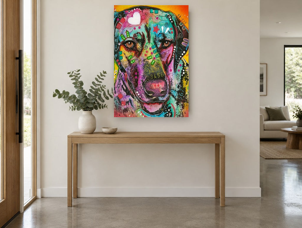 Pop Art Hound Portrait animal canvas print on the wall of a entry hall