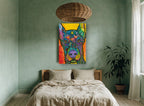 Neon Doberman Portrait animal canvas print on the wall of a bedroom