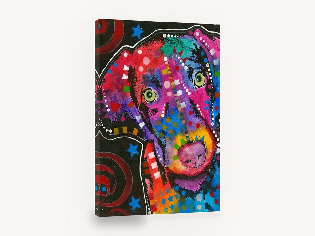 Rainbow Pop Hound, colourful pop art dog portrait, animal canvas wall art print ready to hang