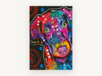 Rainbow Pop Hound, colourful pop art dog portrait, animal canvas wall art print, front view