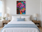 Rainbow Pop Hound animal canvas print on the wall of a bedroom