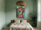 Neon Pop Hound animal canvas print on the wall of a bedroom
