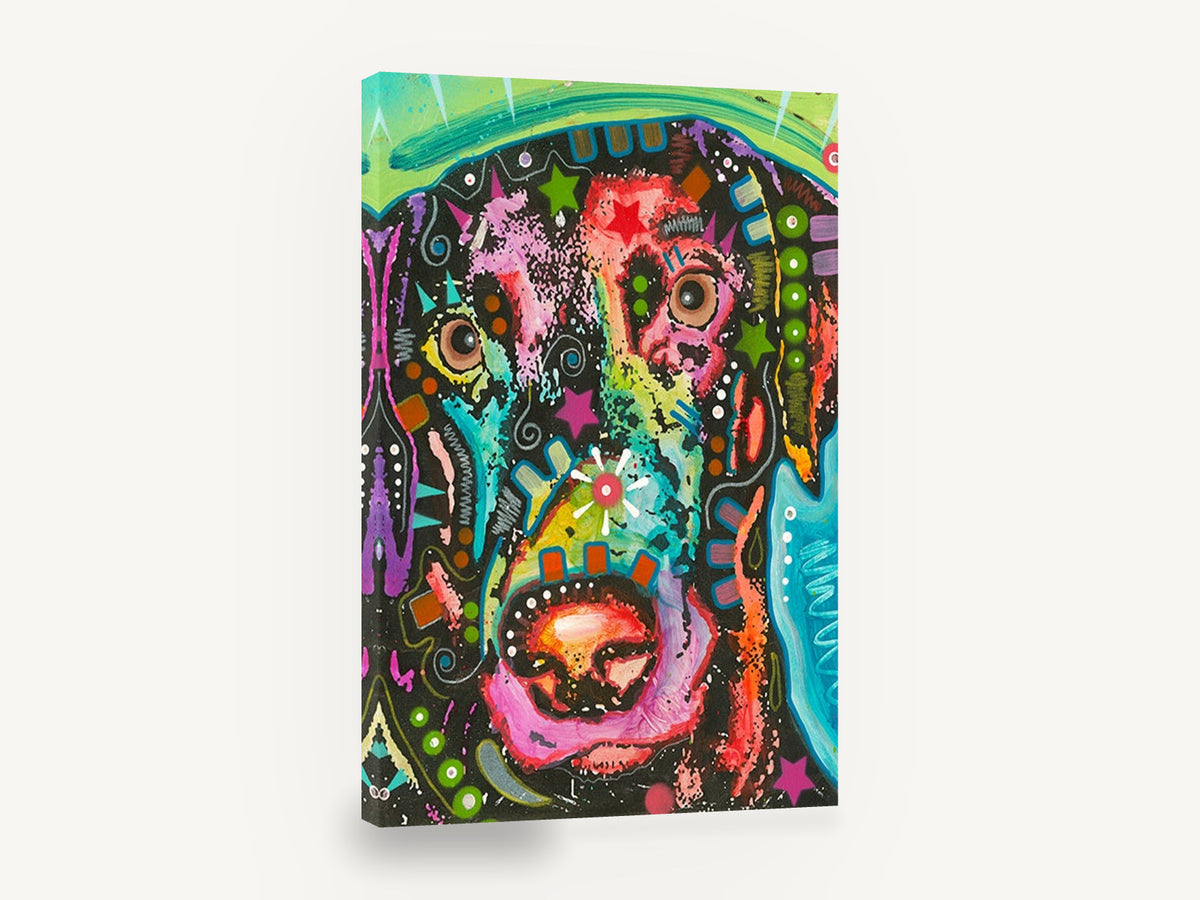 Neon Pop Hound, colourful pop art dog portrait, animal canvas wall art print ready to hang
