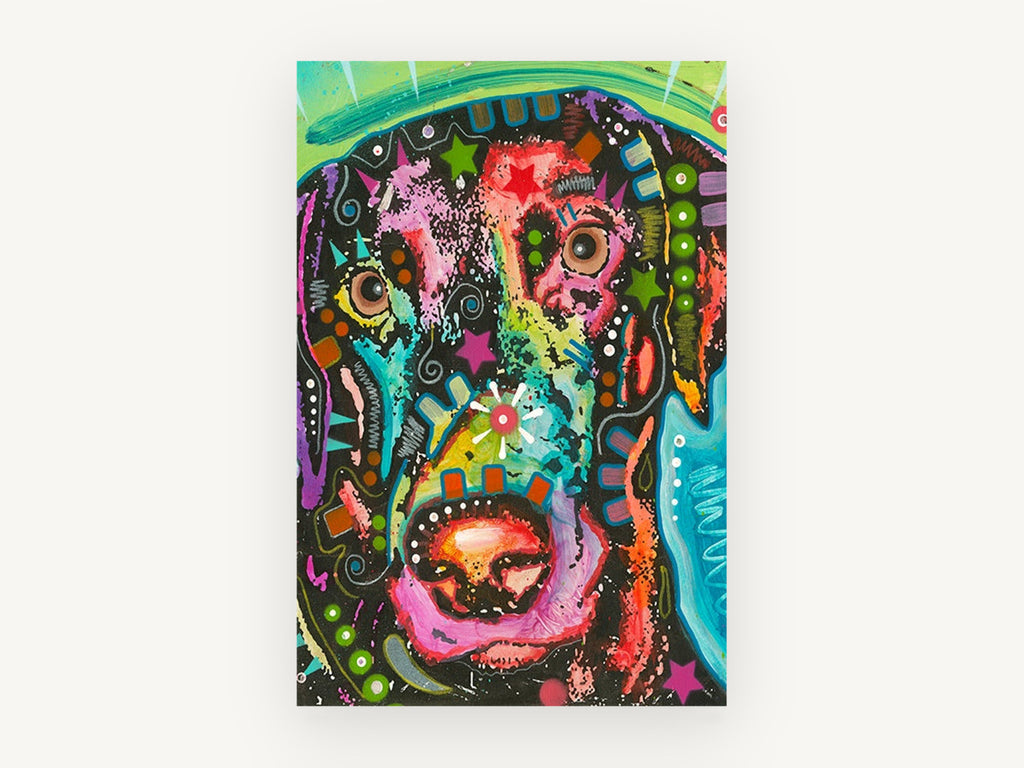 Neon Pop Hound, colourful pop art dog portrait, animal canvas wall art print, front view