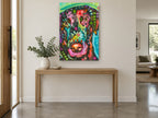 Neon Pop Hound animal canvas print on the wall of a entry hall
