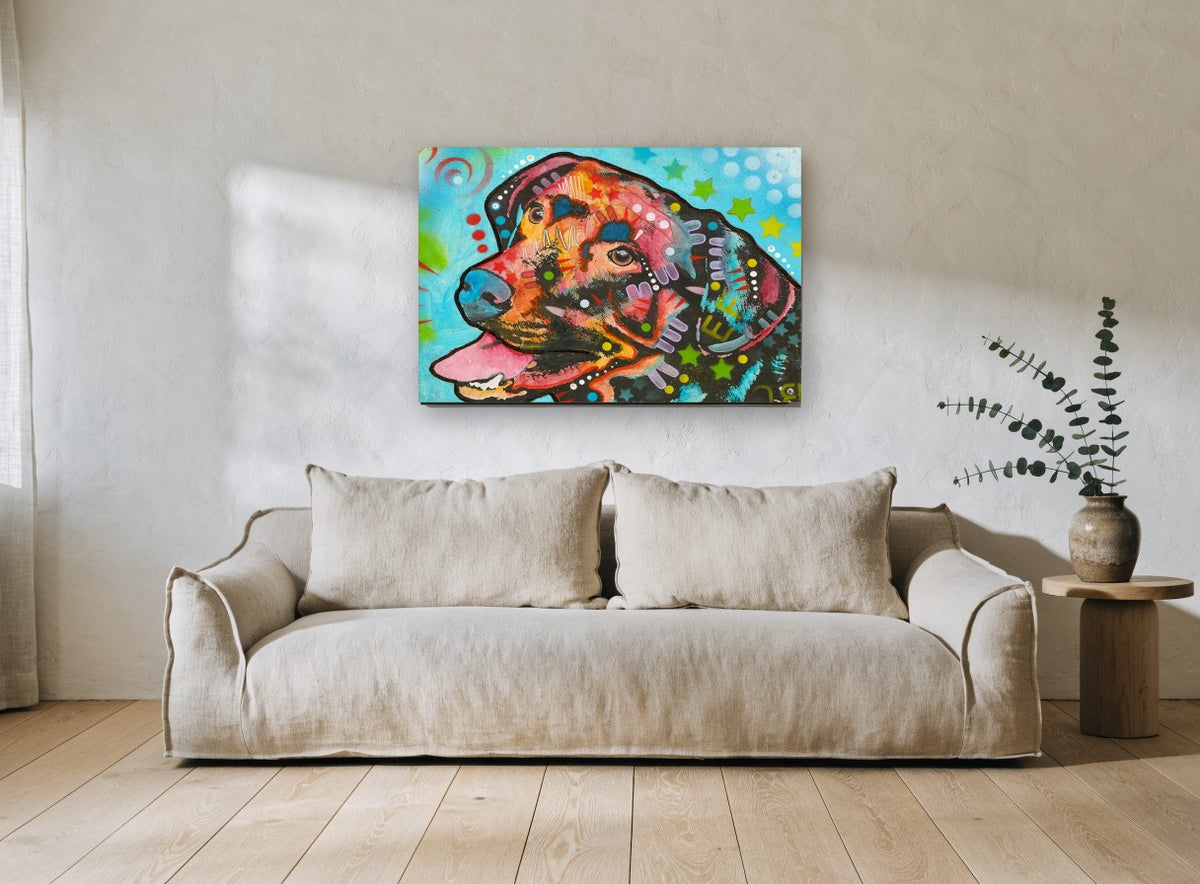 Starry Sky Labrador animal canvas print on the wall of a living room