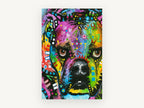 Neon Boxer Close-Up, colourful boxer dog pop art portrait, animal canvas wall art print, front view