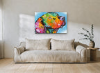 Rainbow Pup Profile animal canvas print on the wall of a living room