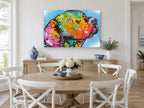 Rainbow Pup Profile animal canvas print on the wall of a Hamptons dining room