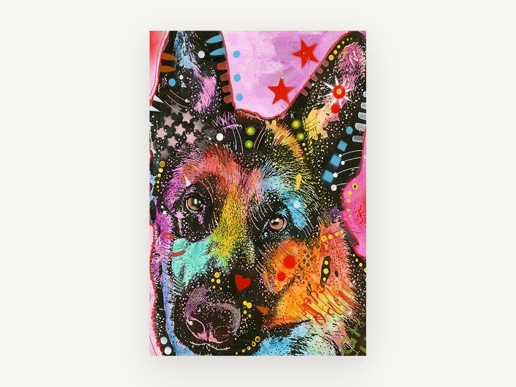 Neon Shepherd Pop, german shepherd pop art portrait, animal canvas wall art print, front view