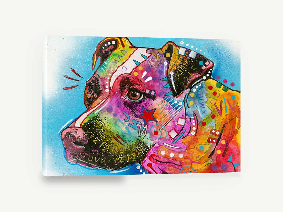Bright Pop Pit Bull, colourful pop art pit bull portrait, animal canvas wall art print ready to hang
