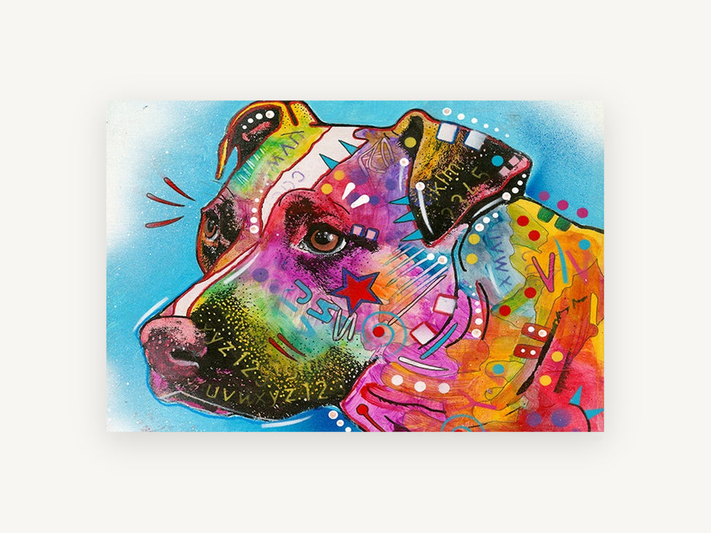 Bright Pop Pit Bull, colourful pop art pit bull portrait, animal canvas wall art print, front view