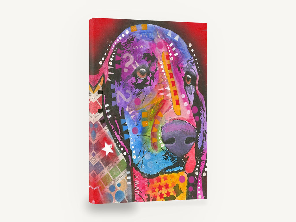 Neon Basset Pop Portrait, colourful basset hound pop art portrait, animal canvas wall art print ready to hang