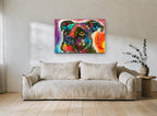 Pop Art Boxer Dog animal canvas print on the wall of a living room