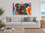 Pop Art Boxer Dog animal canvas print on the wall of a beach house living room