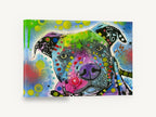 Neon Pit Bull Portrait, colourful pit bull pop art portrait, animal canvas wall art print ready to hang