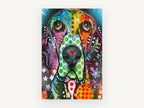 Polka Dot Basset, colourful basset hound pop art, animal canvas wall art print, front view