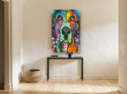 Polka Dot Basset animal canvas print on the wall of a hallway