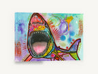 Neon Shark Burst, colourful pop art shark illustration, animal canvas wall art print ready to hang