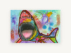 Neon Shark Burst, colourful pop art shark illustration, animal canvas wall art print, front view