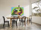 Neon Beagle Gaze animal canvas print on the wall of a dining room