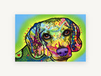 Neon Beagle Gaze, colourful pop art beagle portrait, animal canvas wall art print, front view
