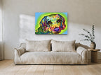 Neon Beagle Gaze animal canvas print on the wall of a living room