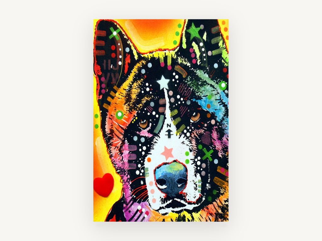 Starry Akita Pop, pop art akita dog portrait, animal canvas wall art print, front view